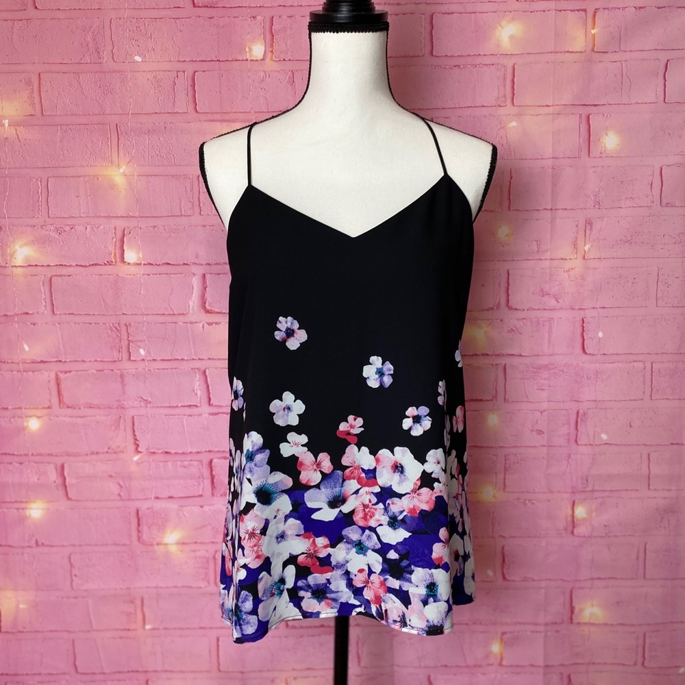Express Black Floral Camisole Top Size Medium